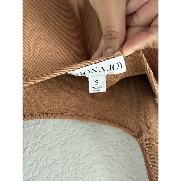 Shona Joy Square Neck Ribbed Knit Sleeveless Midi Dress Camel Neutral Minimalist - Picture 7 of 9